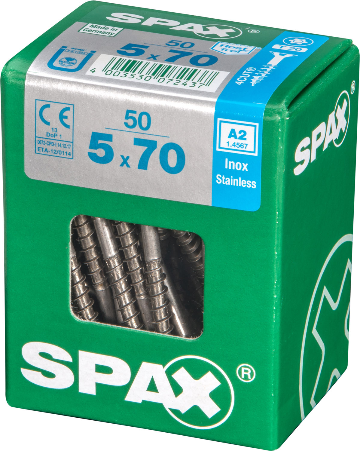 SPAX INTERNATIONAL GMBH & CO. KG - ENNEP Universalschrauben rfr A2 TG 5,0x70 mm SeKo T-Star Plus Pack L (50 Stück)