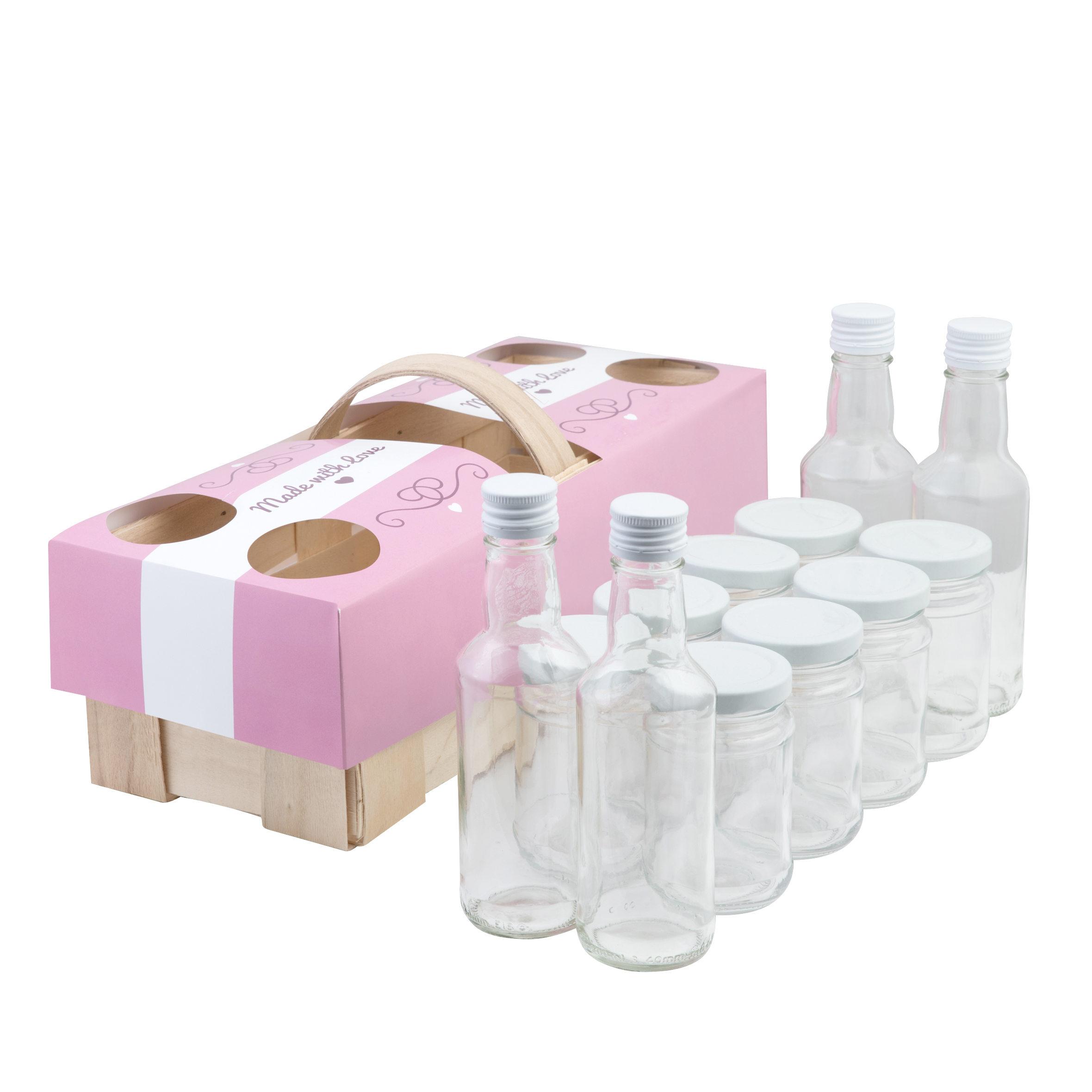 Gläser-Flaschen-Set im Korb 12tlg - WESEL Gläser-Flaschen-Set im Korb 12tlg 4 Flaschen 200ml + 8 Gläser 190 ml