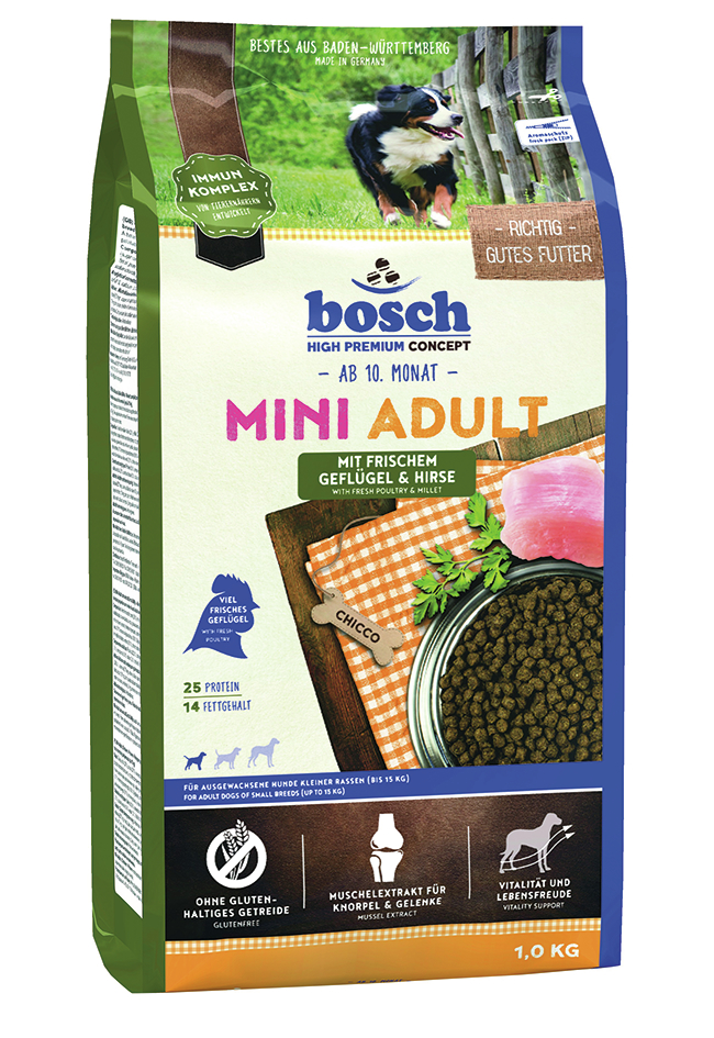 BTG BETEILIGUNGS GMBH Bosch Dog Mini Adult Geflügel&Hirse 1kg 